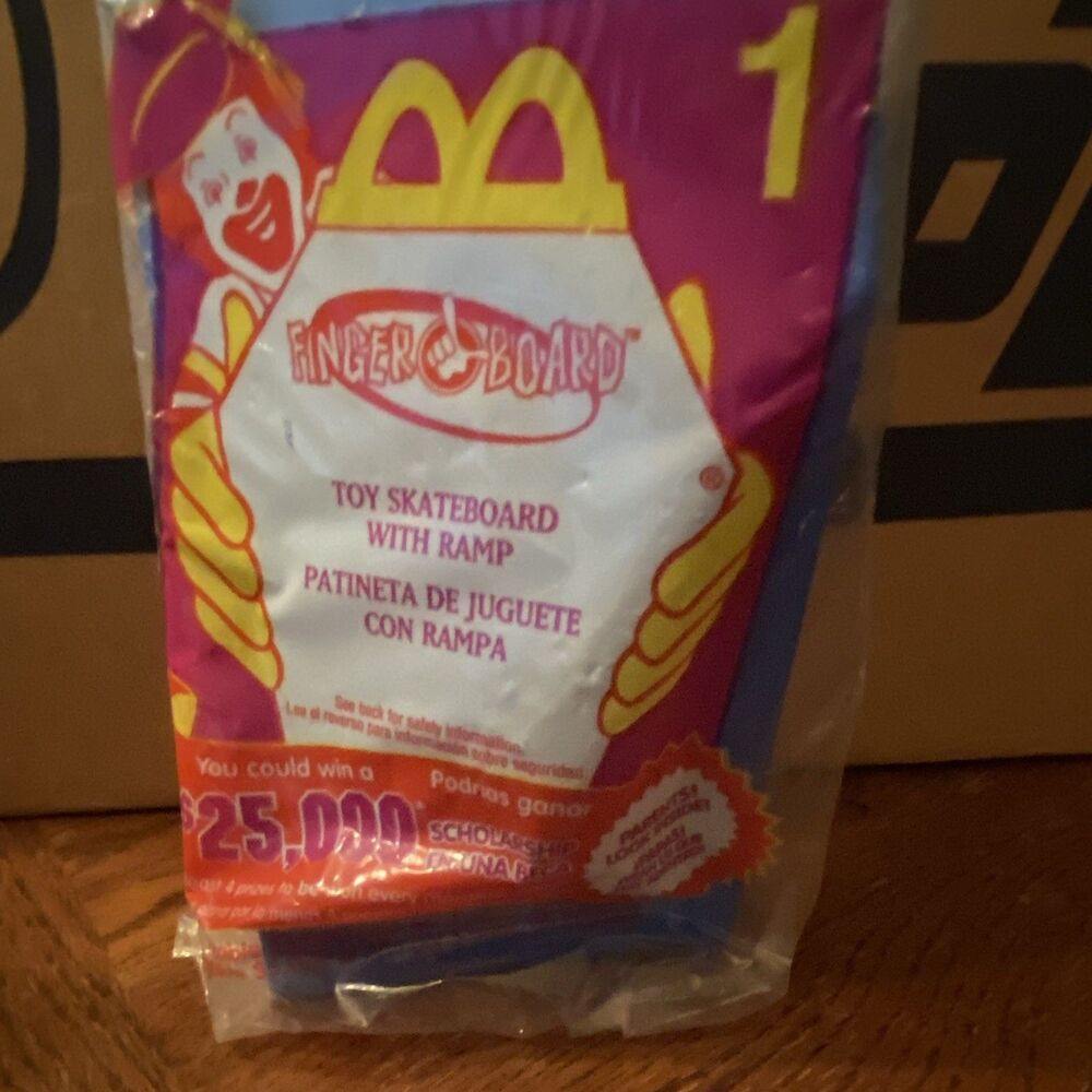 McDonald's Fingerboard Toy Skateboard w/ Ramp Sealed Bag (1999) #1- Blue Vintage